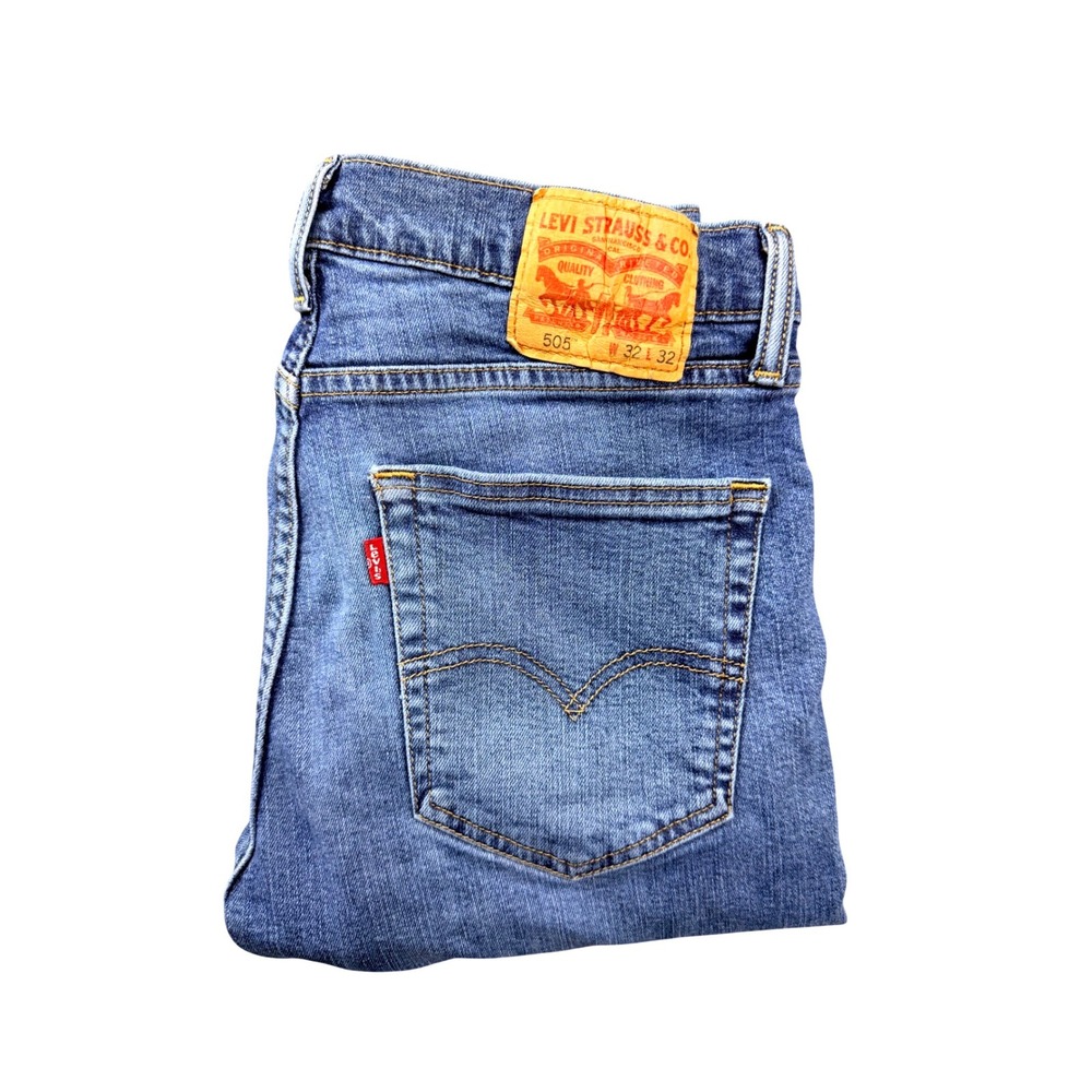 Levis 505 Regular Fit Jeans Mens 32x32 Blue Denim Straight Leg Pants 00505-1614